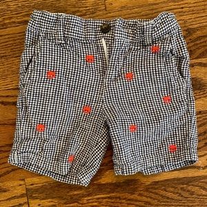EUC Janie & Jack navy gingham shorts with 🦀 embroidery